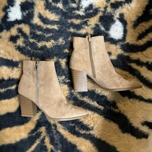 Tan suede zip up ankle booties